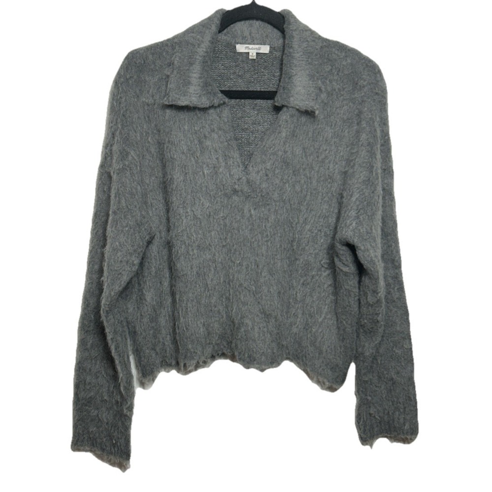 Madewell Brushed Polo Sweater Alpaca Wool Hthr Pewter Sz M Retail:‎ $110